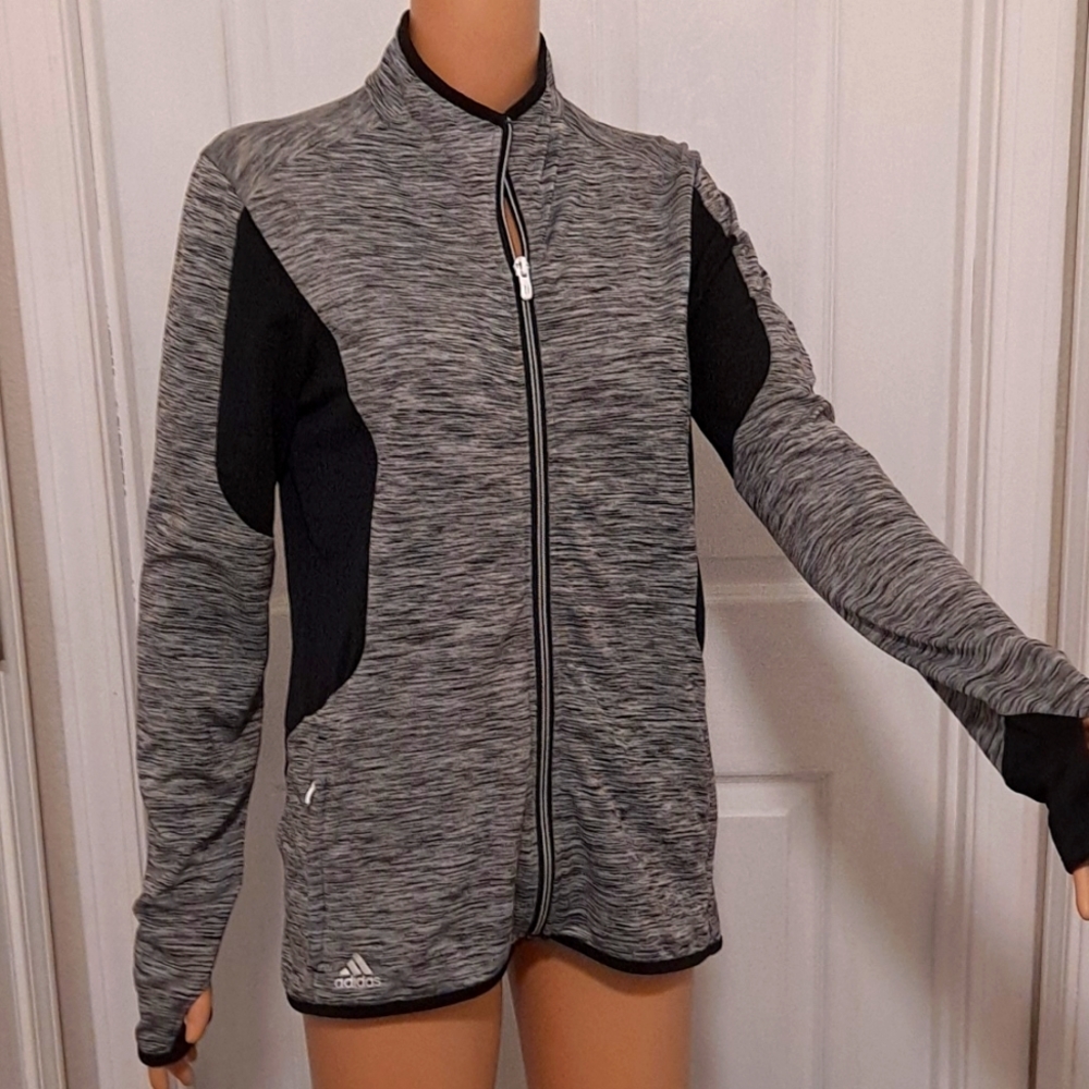 Adidas Golf Pure Motion Heathered Gray and Black Full Zipper Long Sleeve Jacket